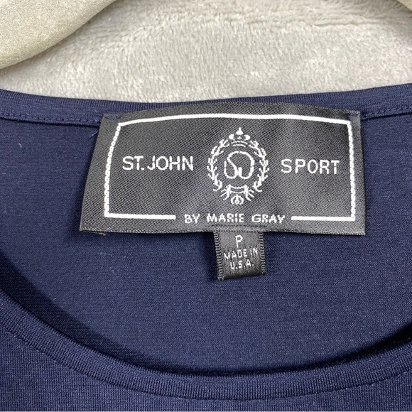 St. John Sport Navy Basic Classic Tee Shirt Embroidered Logo Sz S Petite - Picture 4 of 5